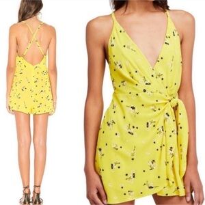 Free People size 2 Tango‎ At Night Electric Yellow Floral Wrap Romper Flowers